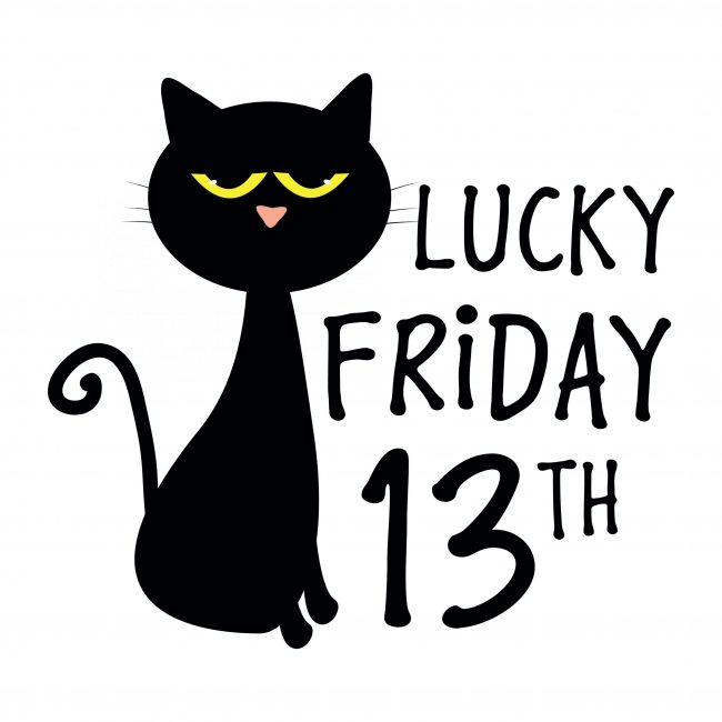 Lucky Friday 13th –  funny abominable black cat. Good for greeting card, poster, label and other design. ga-keno-numbers
